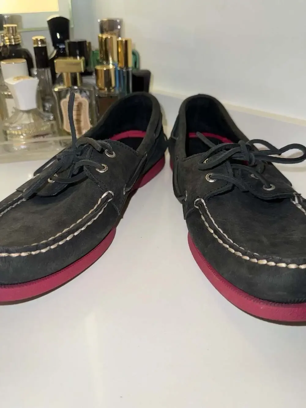 Sperry Top-Sider Authentic Original 2-Eye Boat Shoes in Black Suede with Red Sol
